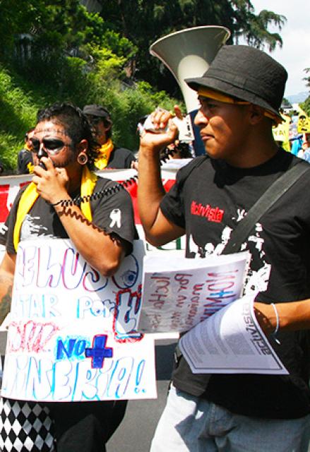Protesters marching against mining