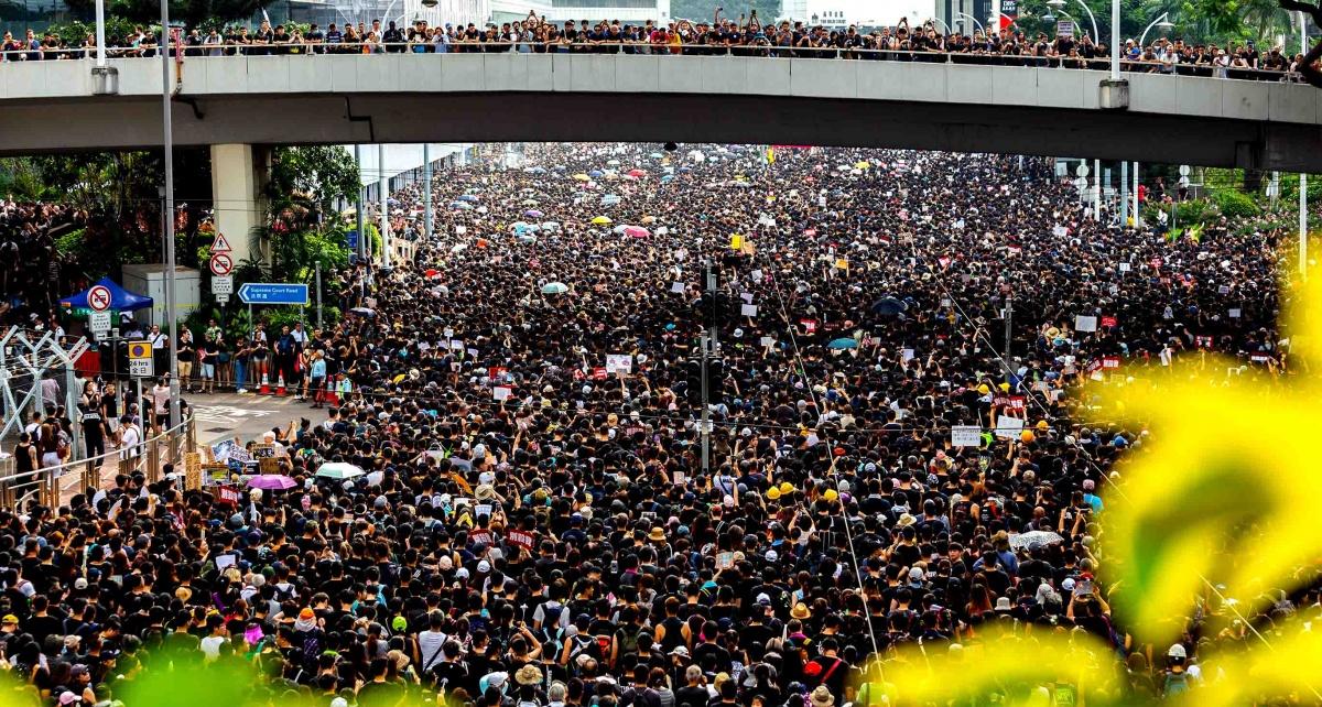 Protesters filling the streets in Hong Kong