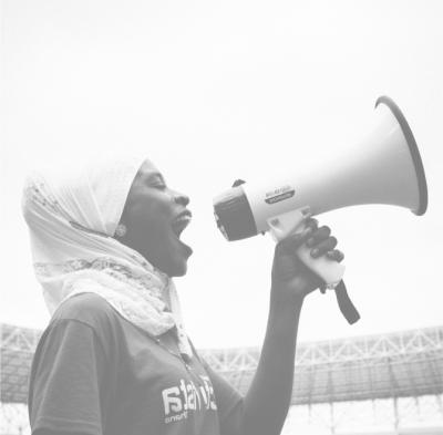 Activist with bull horn